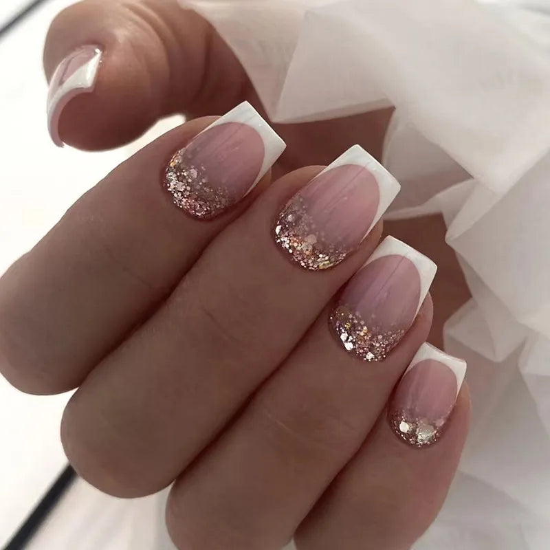 24pcs Colorful Almond Shaped Fake Nails Detachable Press On False Nails Tips French Full Cover False Nails French Manicure tools
