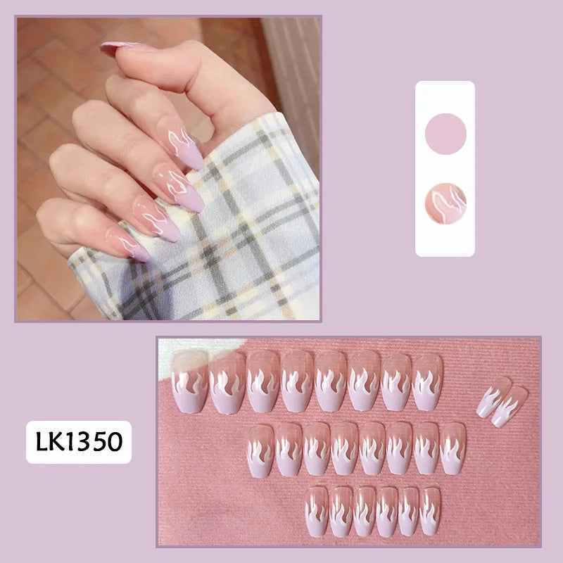 24Pcs/Set Almond Gradient Press On Nail Art Wearable Fake Nails Pointed Simple Ballet Coffin Reusable False Nails Tips Finished