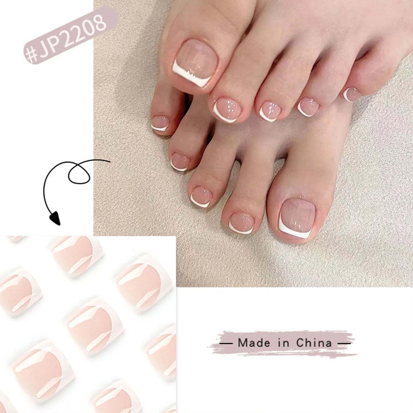 Summer French Toe Nails Set Press On Short Square Acrylic Nail Kits Wearable False Nails Nude Color Fashion Fake Feet Nail Tips - - DYAVOR®