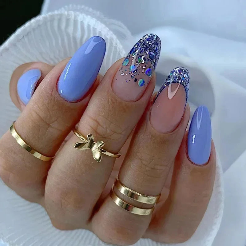 24pcs Small Almond Oval Decorated Cloud Milk Wearable Fake Nails Short Press On Nail Coffin Detachable French False Nails Tips