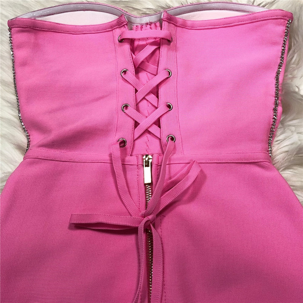 Pink Strapless Corset-style Bandage Dress - - DYAVOR®