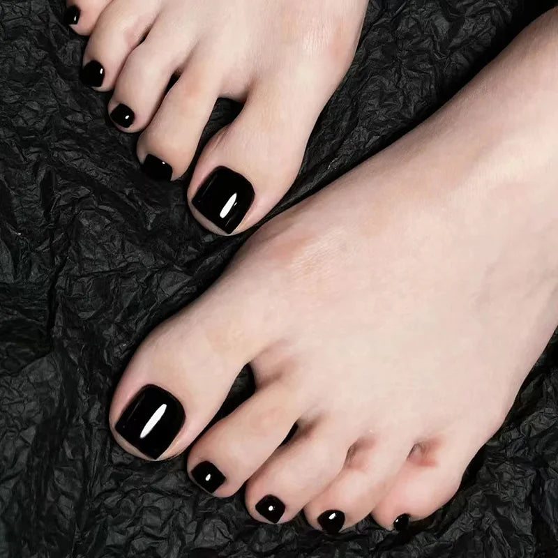 24pcs Simple French toe nails tips glitter diamond design press on toenails short full cover artificial fake foot nail with glue - - DYAVOR®