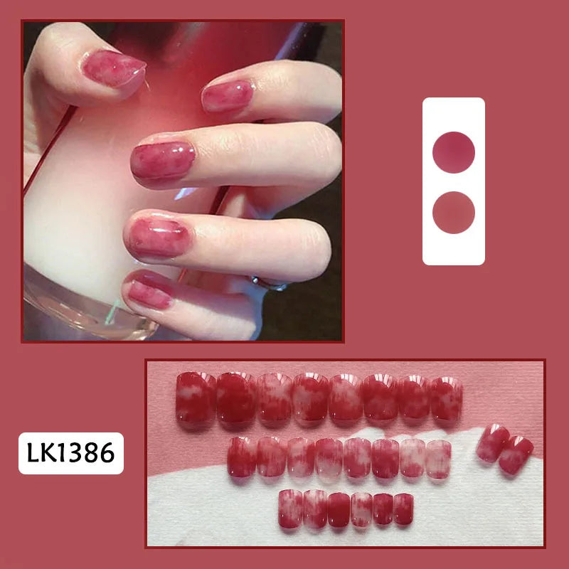 24Pcs/Set Almond Gradient Press On Nail Art Wearable Fake Nails Pointed Simple Ballet Coffin Reusable False Nails Tips Finished