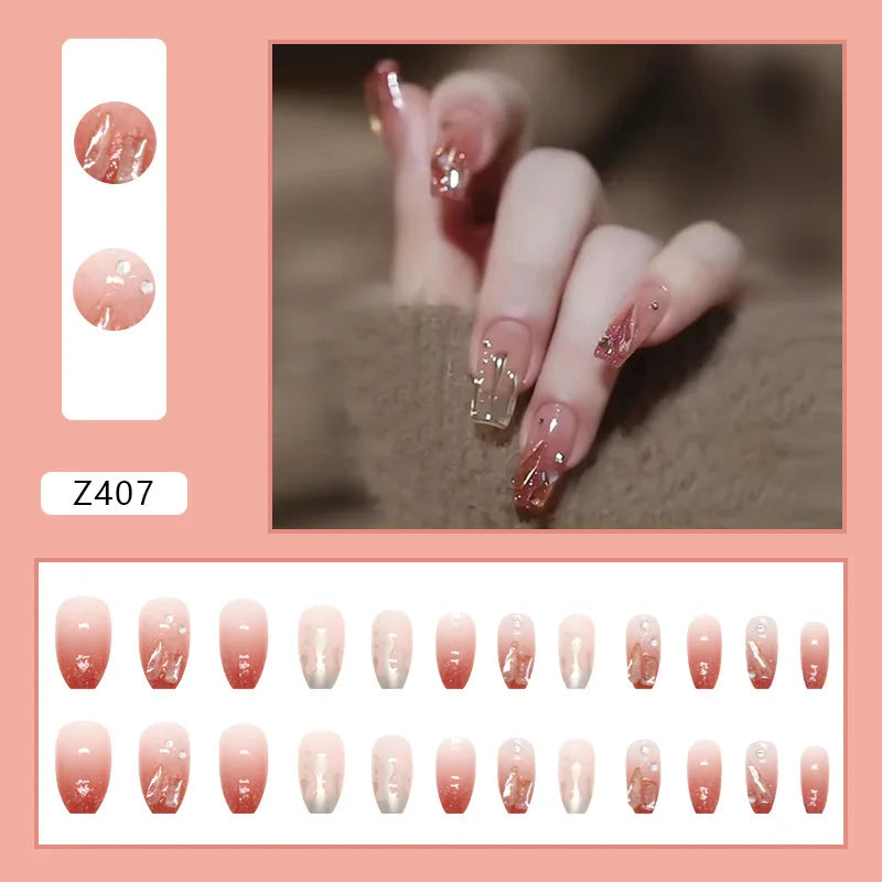 24Pcs/Set Almond Gradient Press On Nail Art Wearable Fake Nails Pointed Simple Ballet Coffin Reusable False Nails Tips Finished
