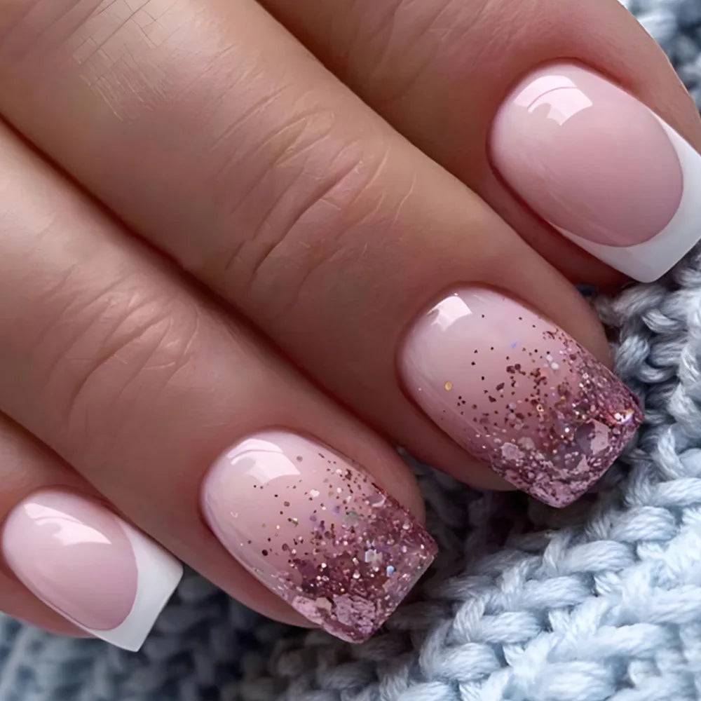 24pcs removeable false nails with glue Gradient Shinny brown coffin glitter Ballet press on nails long full cover fake nails tip