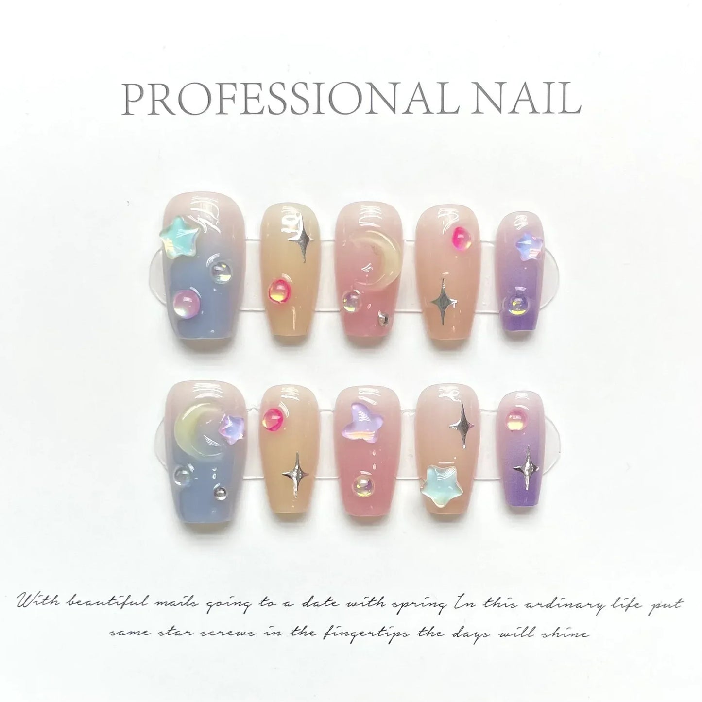 10pcs detachable Handmade kawaii false nails with glue full cover stick on nails with design dopamine bubble love girl press on - - DYAVOR®