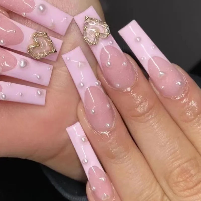 wearable full cover long ballet French coffin white False Nails with glue matte red black pink white artificial nails press on - - DYAVOR®