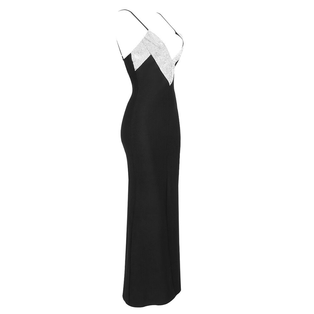Black Fitted Maxi Dress with Straps - - DYAVOR®
