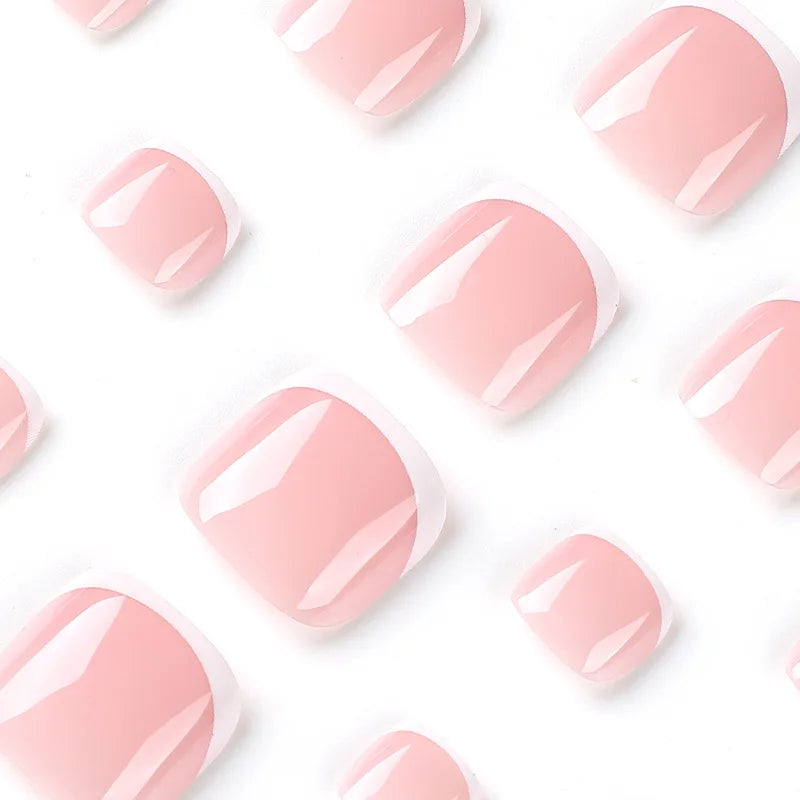 Summer French Toe Nails Set Press On Short Square Acrylic Nail Kits Wearable False Nails Nude Color Fashion Fake Feet Nail Tips - - DYAVOR®