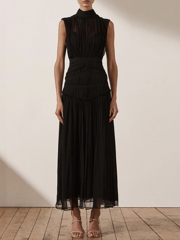 Long Chiffon Dress With Gathers - - DYAVOR®