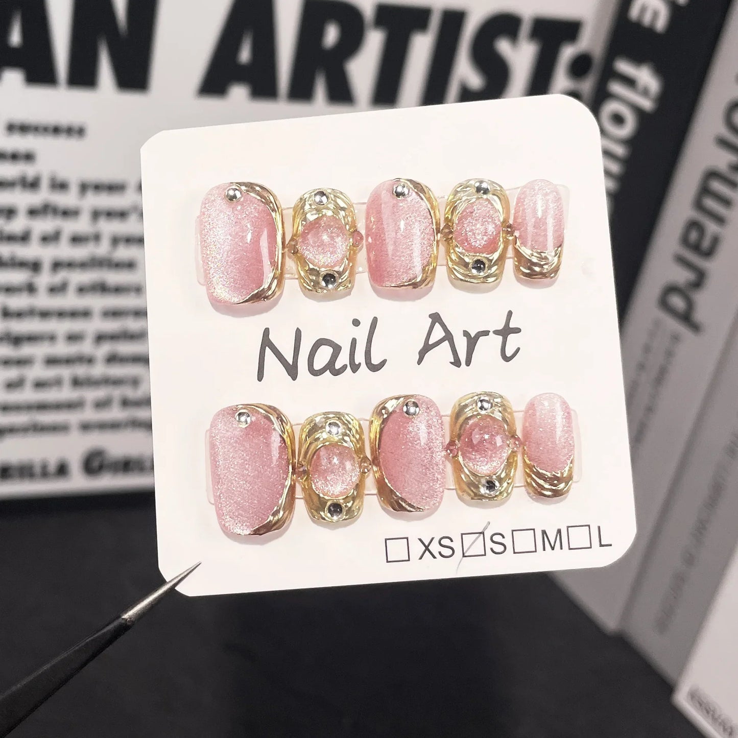 10pcs Aurora cat eyes blue almond coffin false nails with glue detachable handmade y2k hot girls designs artificial nails tips - - DYAVOR®