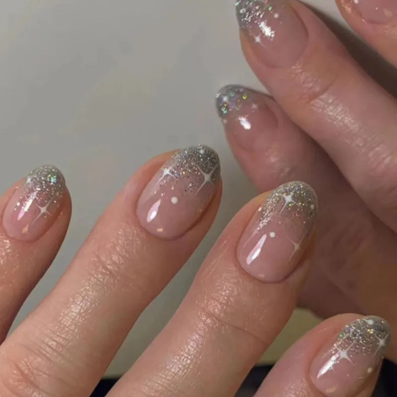 24Pcs Long Coffin False Nails Glitter Fake Nail with Rhinestones Press on Nails Full Cover Nail Tips Detachable Fake Fingernails - - DYAVOR®