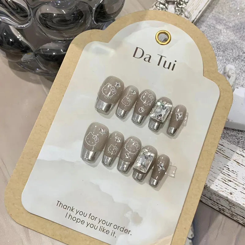 10 Pcs Wearing False Nails Fake Nails Pure Handmade 【Barbie】 Complimentary Nail Enhancement Kit -  - DYAVOR®