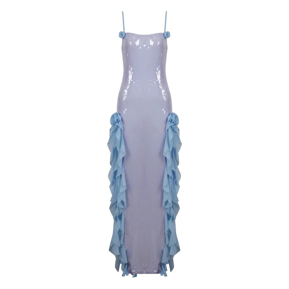 Semi-transparent Sequined Maxi Dress with Ruffles - - DYAVOR®