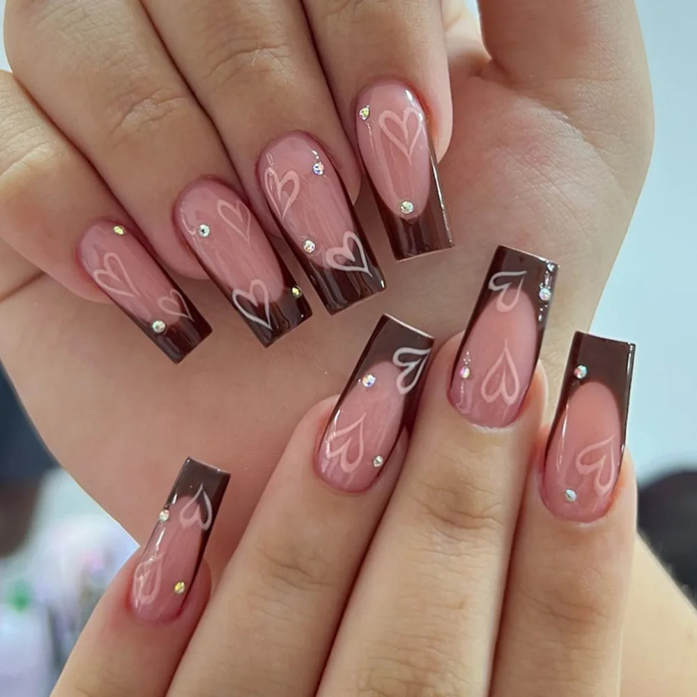 24Pcs Pink Bow Design False Nails Long Ballet Press on Nails with Pearl Wearable Coffin Fake Nails French Square Finger Nail - - DYAVOR®