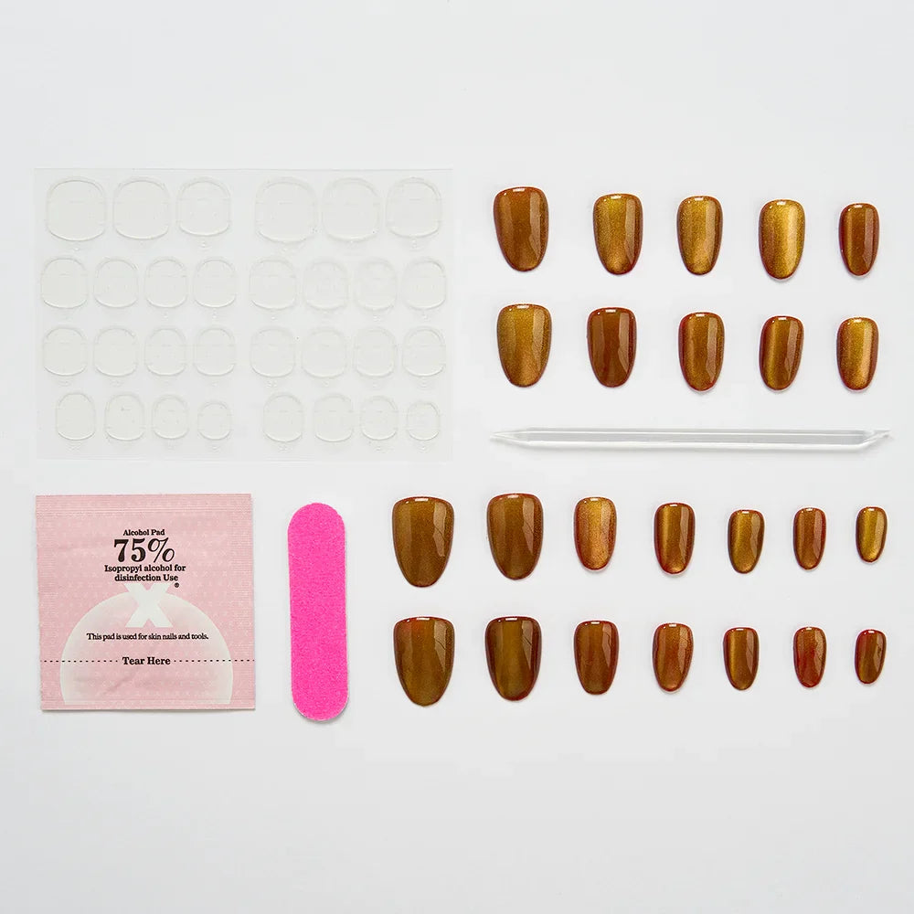 False Nails Set Short Press on False French Cat's Eye Style Nails Art Diamond Finished Fake Nails with Glue Stick-on - - DYAVOR®