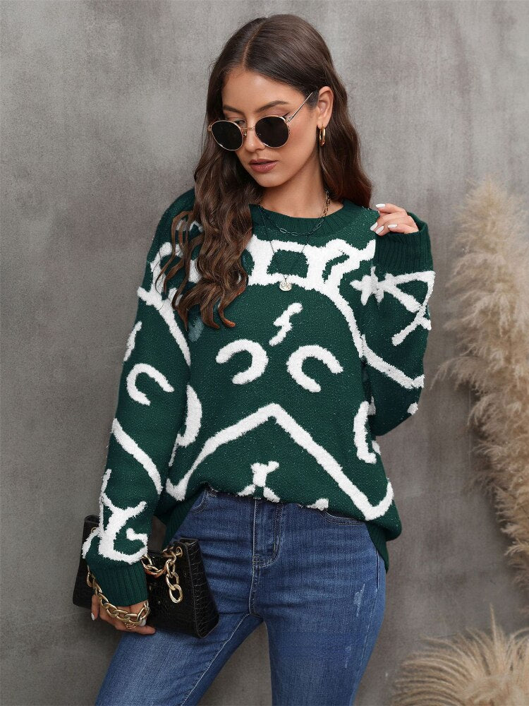 New Round Neck Long Sleeve Sweater Fashion Knit Pullover 2023 Autumn Winter Christmas Holiday Womens Clothing Knitwears Tops - - DYAVOR®