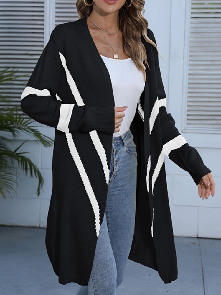New Autumn Winter 2022 Geometric Knitted Cardigan Fashion Korean Version of Street Dress Women Loose Sweater Long Sleeve Jacke - - DYAVOR®