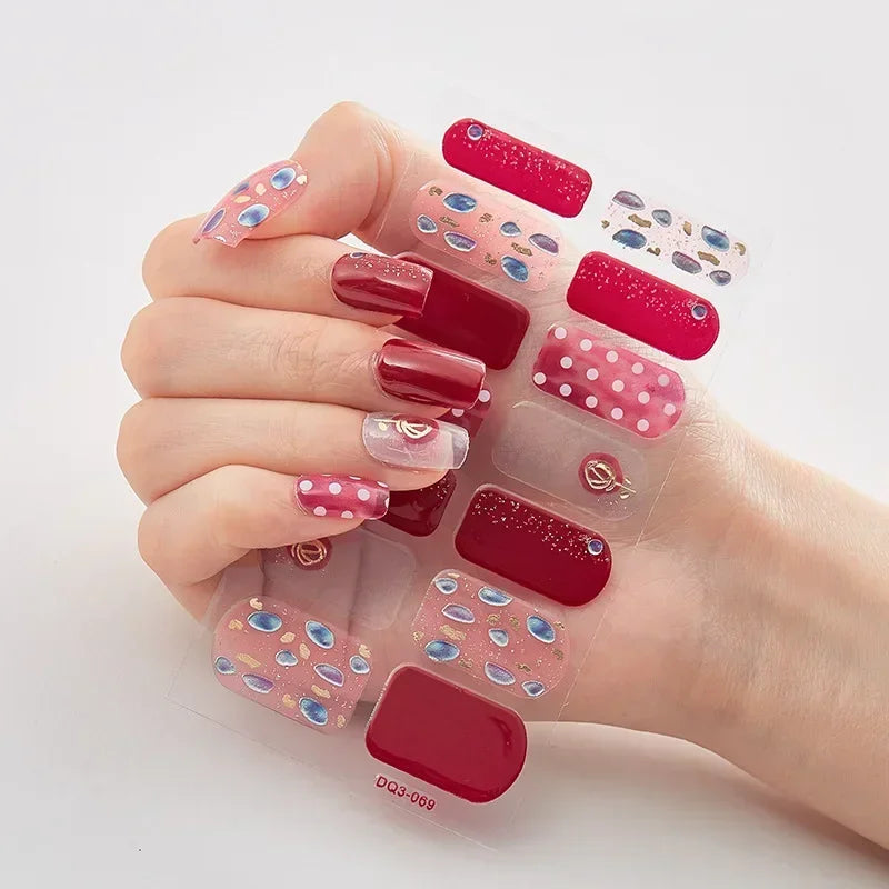Semi Cured Gel Nails Art Stickers Fashion Solid Color Manicure Decal UV LED Lamp Need Gel Nail Decals Nail Sticker Decoration - - DYAVOR®