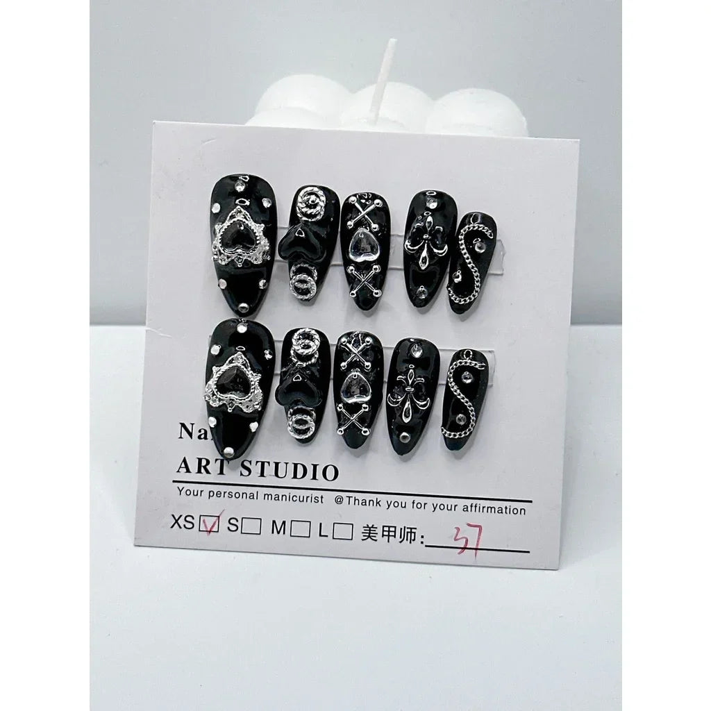 Handmade Wear Nail Dark Mine Series Dark Spicy Girl Style Nail Patch Black Nail Art Finished Fake Nails - - DYAVOR®