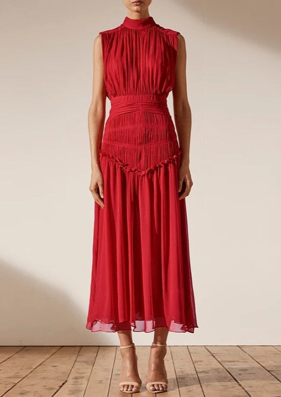 Long Chiffon Dress With Gathers - - DYAVOR®