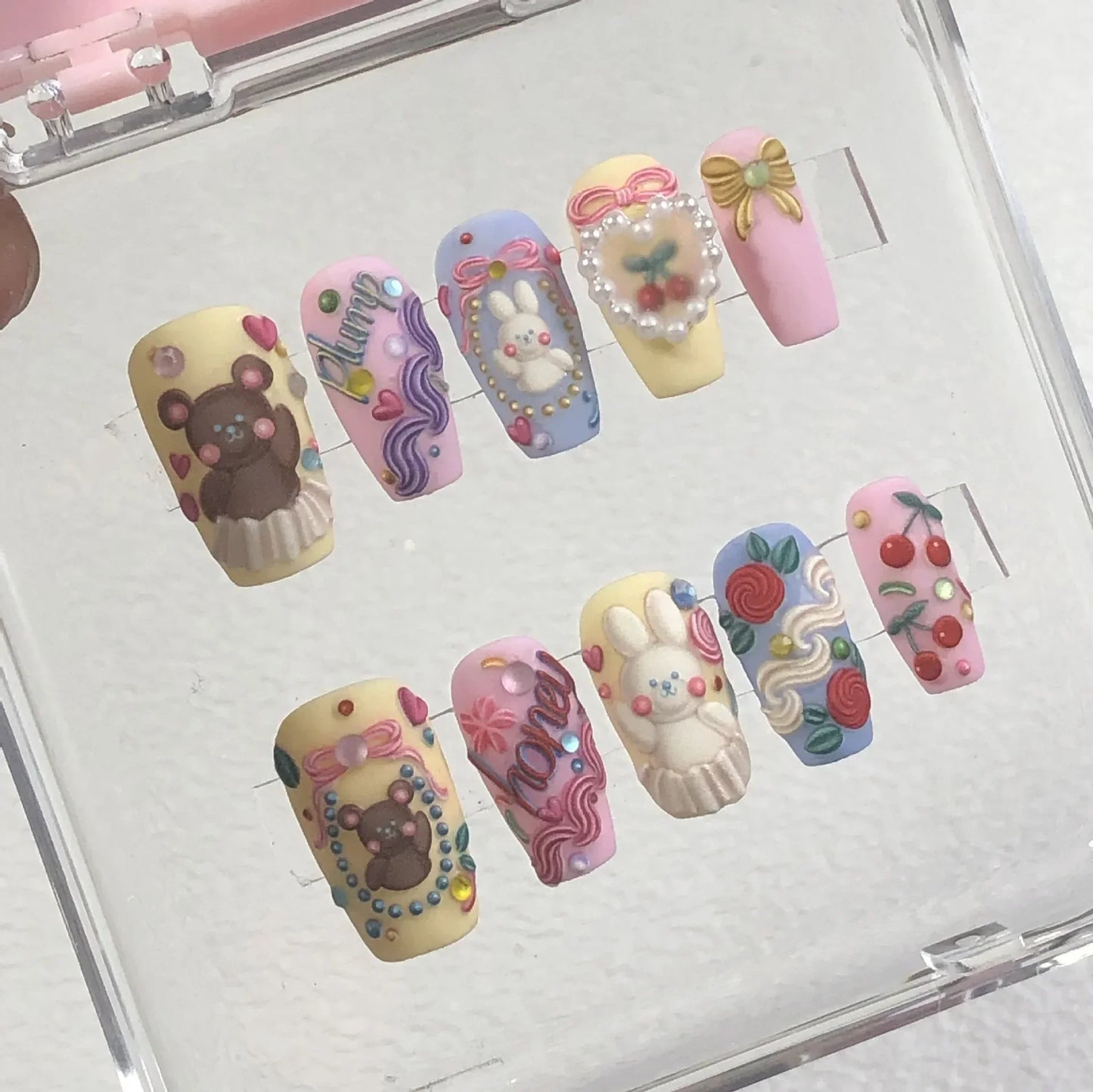 10pcs Purple Heart Handmade Fake Nails 3D Rhinestone Bow Design Ballet Nails Art Full Cover Waterproof Artificial Press on Nail - - DYAVOR®