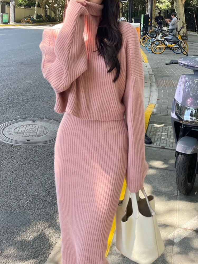 Dresses for Women 2022 Knitted Dress Autumn Winter New Wool Dress Set Skirt Two Piece Sets Womens Outifits Long Sleeve Sweaters - - DYAVOR®