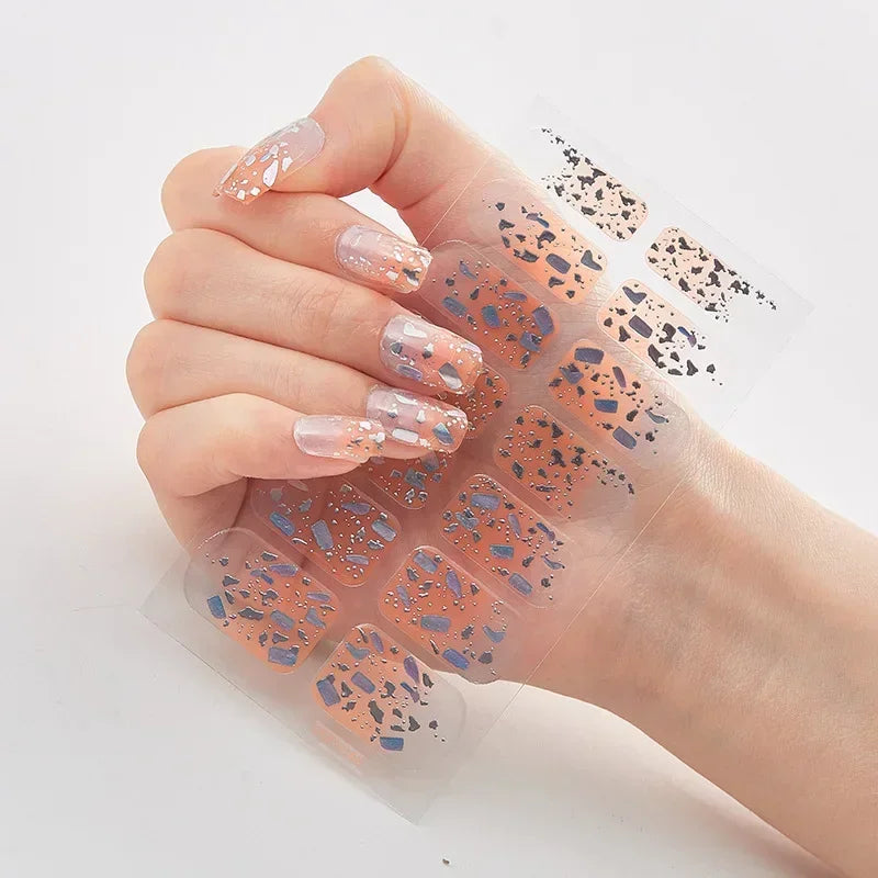 Semi Cured Gel Nails Art Stickers Fashion Solid Color Manicure Decal UV LED Lamp Need Gel Nail Decals Nail Sticker Decoration - - DYAVOR®