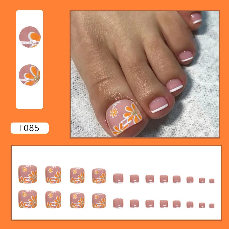 24pcs Wearable White-Edged French Manicure Toenails Full Cover Press On Fake Toenails DIY Artificial Acrylic False Toenails