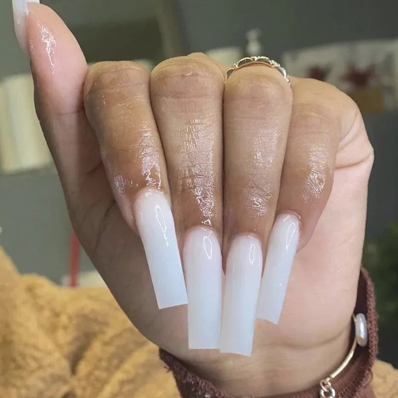 wearable full cover long ballet French coffin white False Nails with glue matte red black pink white artificial nails press on - - DYAVOR®