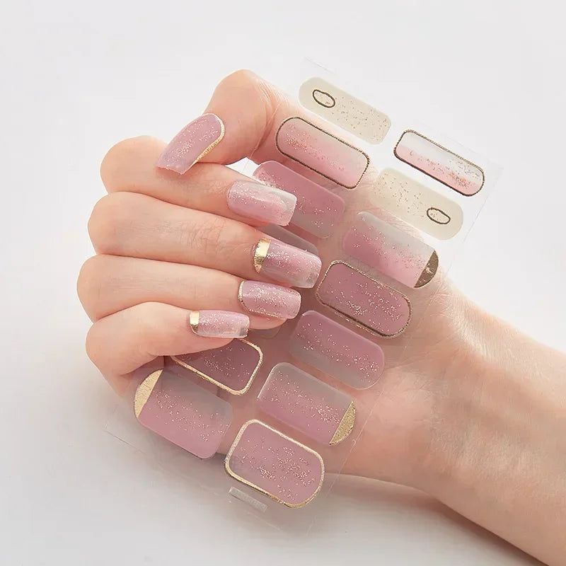Semi Cured Gel Nails Art Stickers Fashion Solid Color Manicure Decal UV LED Lamp Need Gel Nail Decals Nail Sticker Decoration - - DYAVOR®