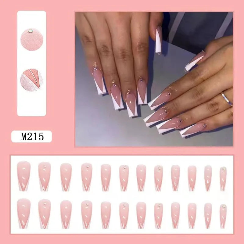 Coffin False Nails Black and White Spotted Cow Pattern Detachable French Ballerina Fake Nails Full Cover Press On Nails Tips - - DYAVOR®