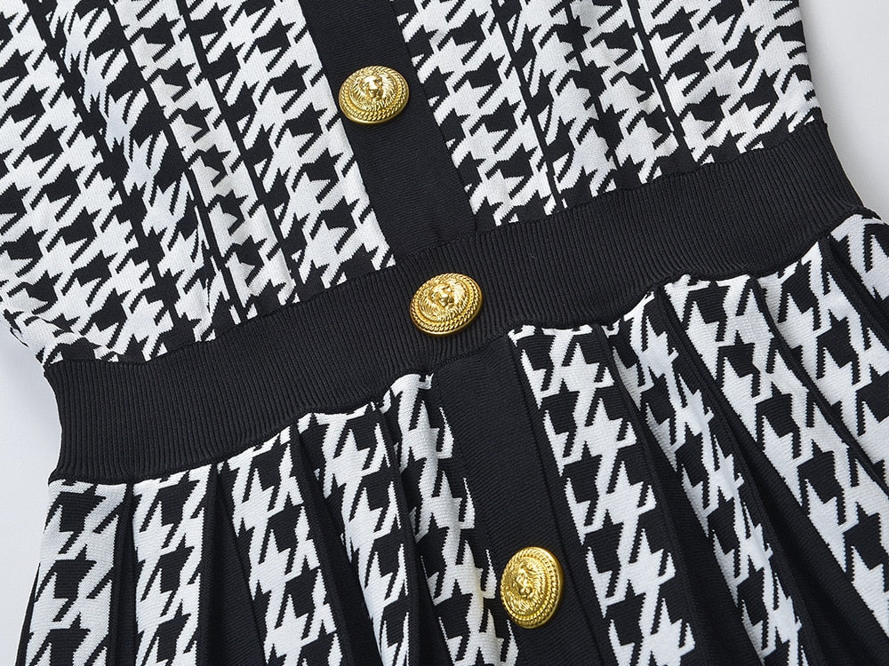 Houndstooth Pattern Knit Dress -  - DYAVOR®