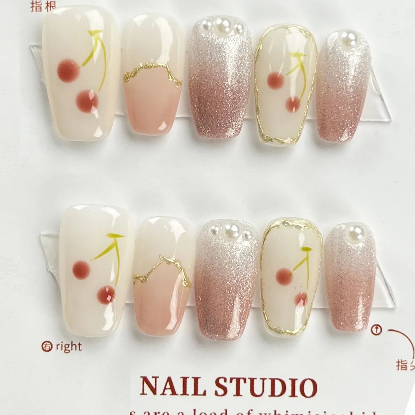 10Pcs Shiny Handmade Press On Nails Short Ballerina Artificial Full Cover Cat Eye Rose Design Fake Nails Wearable Manicure Nails - - DYAVOR®