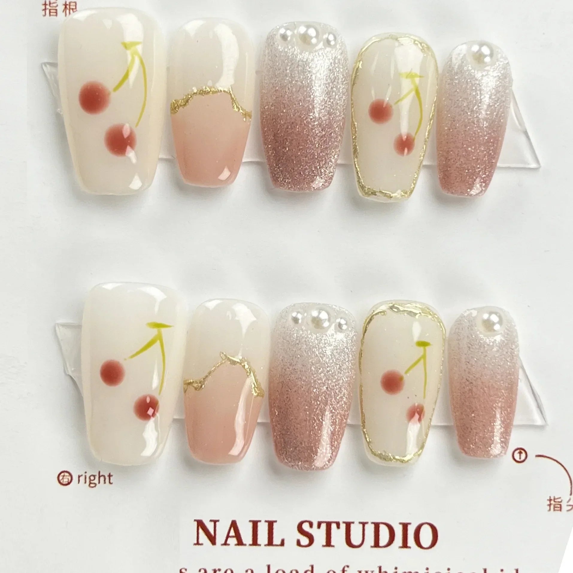 10Pcs Shiny Handmade Press On Nails Short Ballerina Artificial Full Cover Cat Eye Rose Design Fake Nails Wearable Manicure Nails -  - DYAVOR®