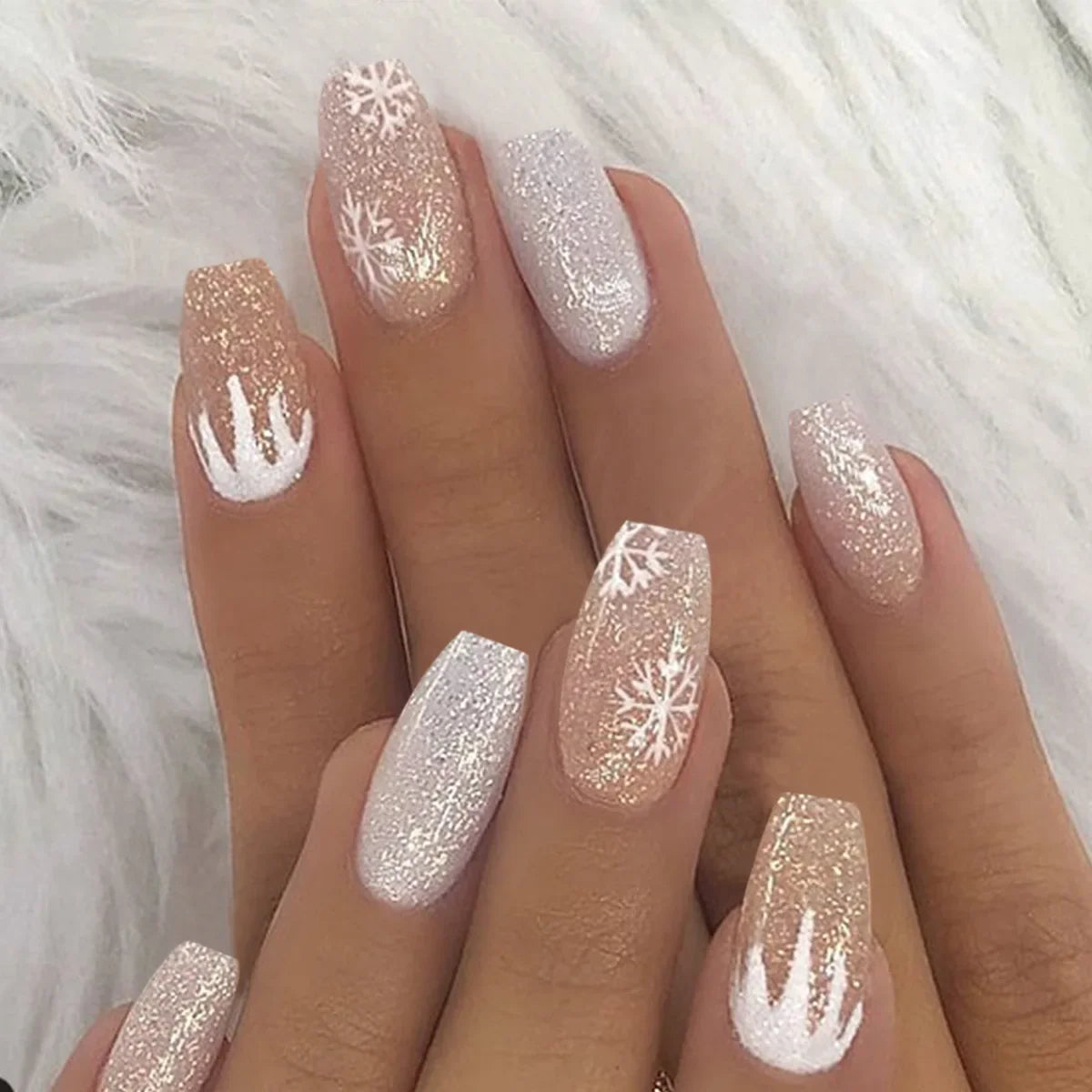 Gradient False nails French Ballerina Fake Nails Stars Blue White Wavy Flowers Nails Full Cover Press on Nails DIY Detachable - - DYAVOR®