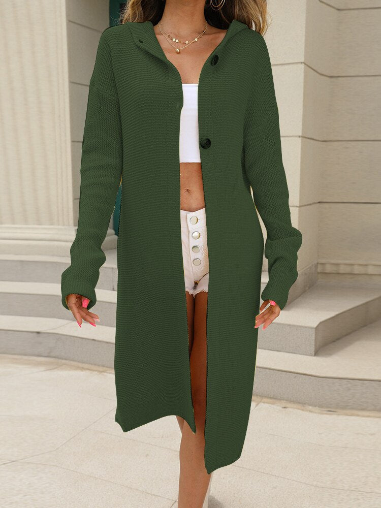 New Autumn Winter Women's Sweater Coat Fashionable Solid Color Long Hooded Knitted Cardigan Street Clothes Oversized Cardigan - - DYAVOR®