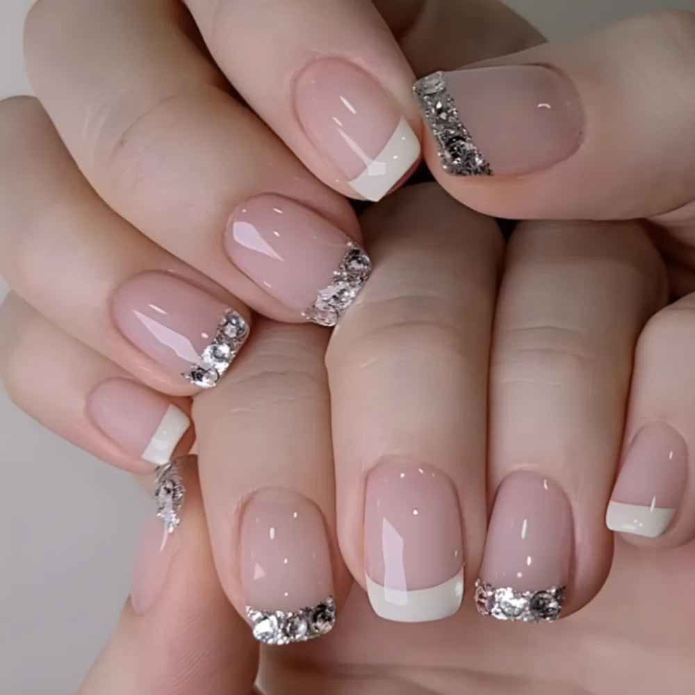 24pcs removeable false nails with glue Gradient Shinny brown coffin glitter Ballet press on nails long full cover fake nails tip
