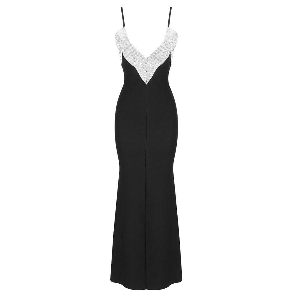 Black Fitted Maxi Dress with Straps - - DYAVOR®