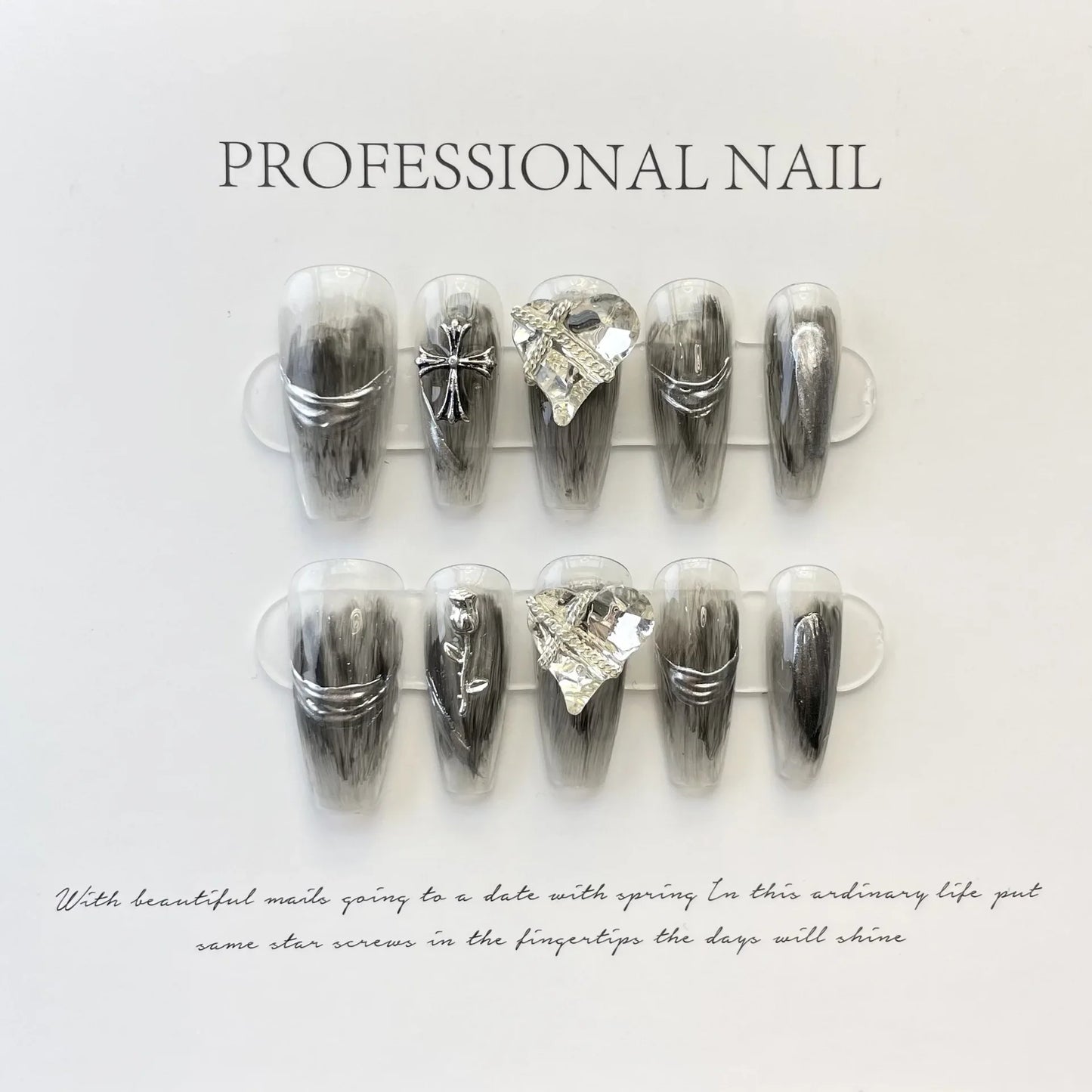 False nails, black handmade rhinestone nail, butterfly design, beautiful women's artificial wearing nails, reusable - - DYAVOR®