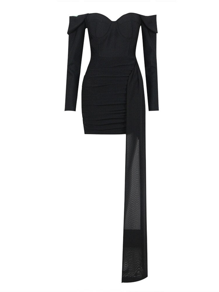 Train Side Black Mini Dress - - DYAVOR®