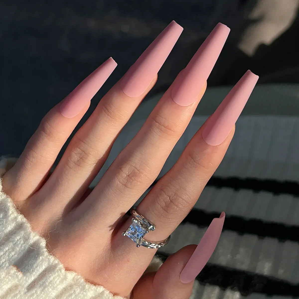 wearable full cover long ballet French coffin white False Nails with glue matte red black pink white artificial nails press on - - DYAVOR®
