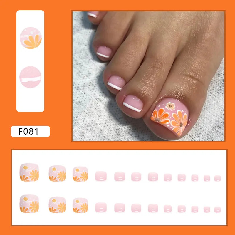 24pcs Wearable White-Edged French Manicure Toenails Full Cover Press On Fake Toenails DIY Artificial Acrylic False Toenails