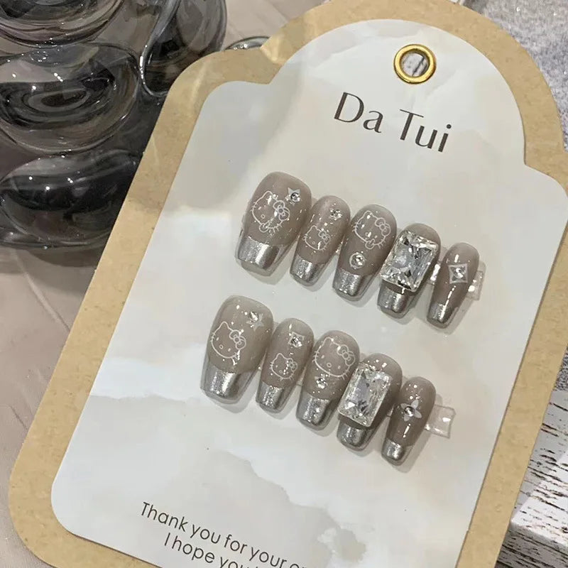 10 Pcs Wearing False Nails Fake Nails Pure Handmade 【Barbie】 Complimentary Nail Enhancement Kit - - DYAVOR®