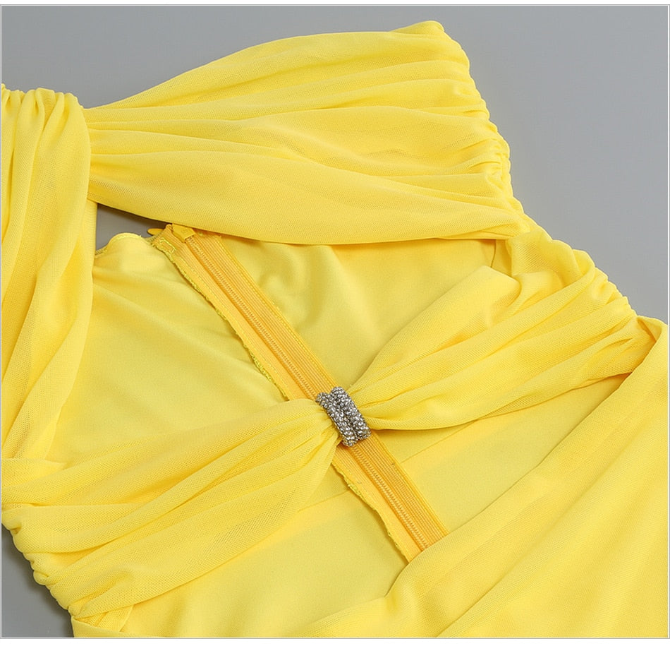 Yellow One-Shoulder Maxi Dress with Cutouts - - DYAVOR®