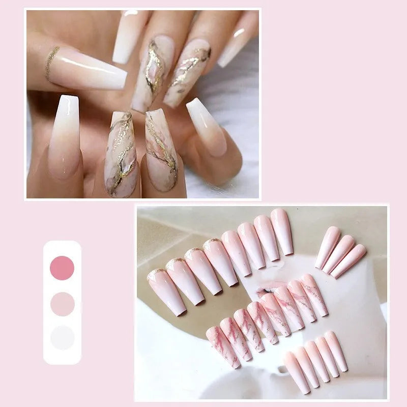 Coffin False Nails Black and White Spotted Cow Pattern Detachable French Ballerina Fake Nails Full Cover Press On Nails Tips - - DYAVOR®