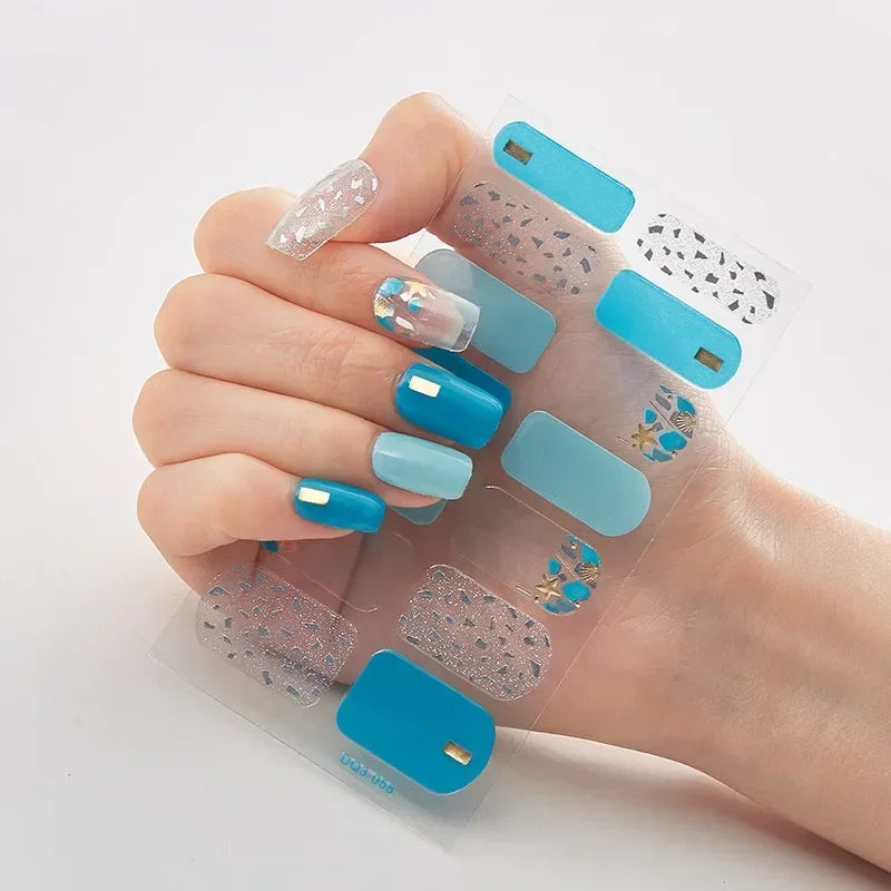 Semi Cured Gel Nails Art Stickers Fashion Solid Color Manicure Decal UV LED Lamp Need Gel Nail Decals Nail Sticker Decoration - - DYAVOR®