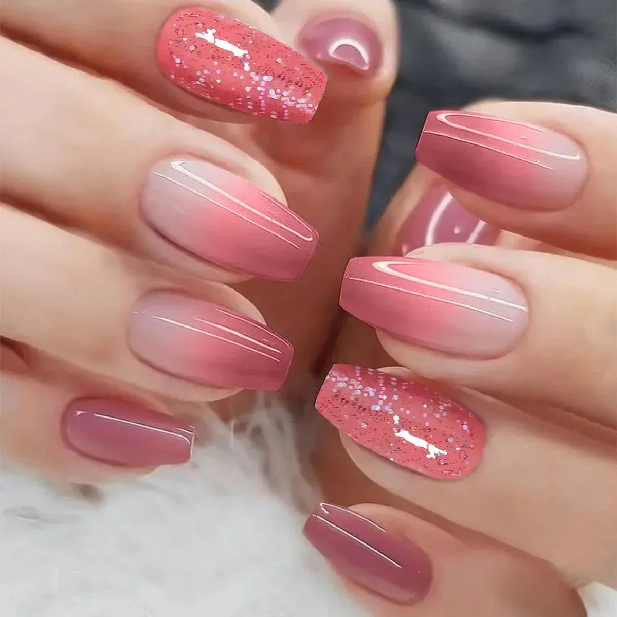 24pcs removeable false nails with glue Gradient Shinny brown coffin glitter Ballet press on nails long full cover fake nails tip - - DYAVOR®