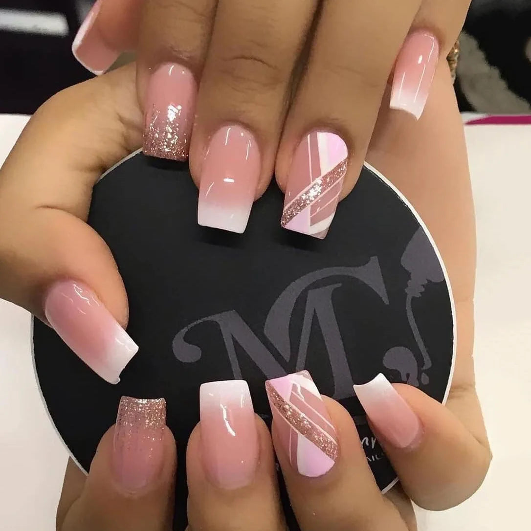 24Pcs/Set Almond Gradient Press On Nail Art Wearable Fake Nails Pointed Simple Ballet Coffin Reusable False Nails Tips Finished - - DYAVOR®