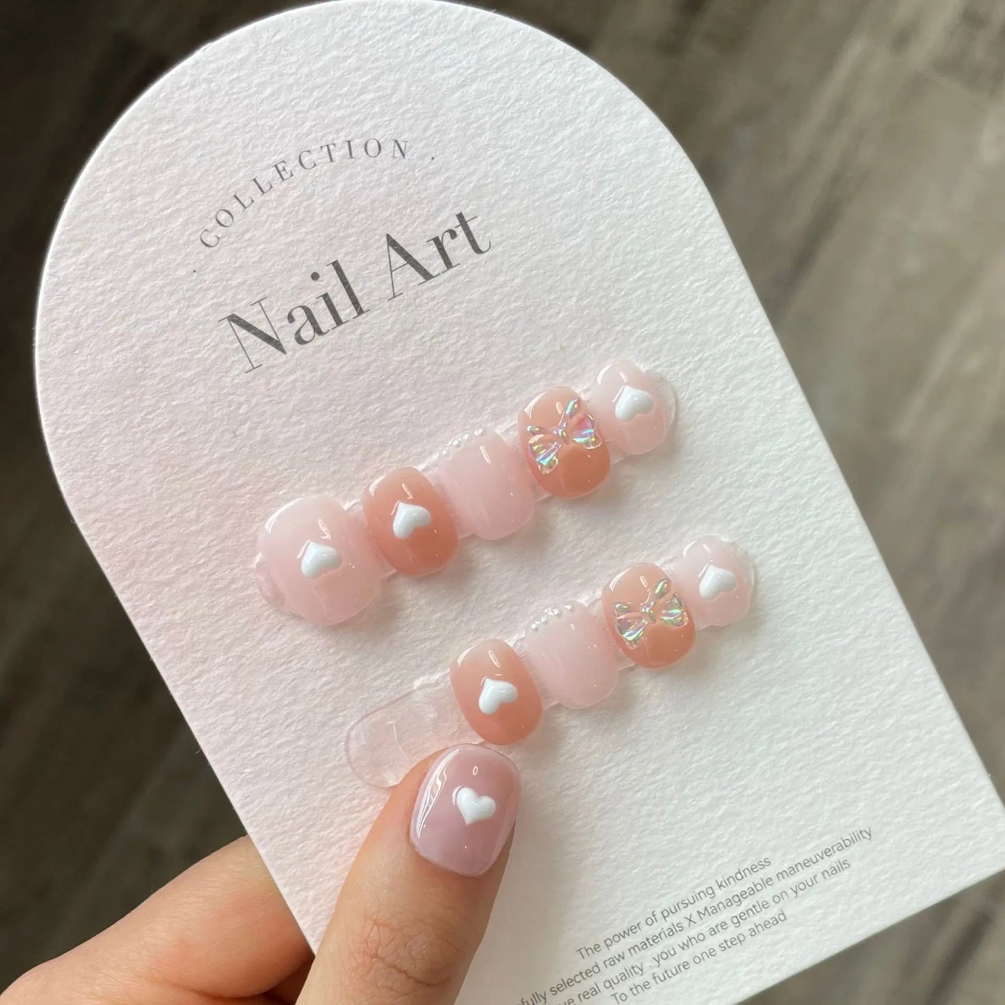 Short Nails Set Press On Handmade Professional Nails 3D Heart Designs Charms Artificial Nails For Teens Nail Art - - DYAVOR®